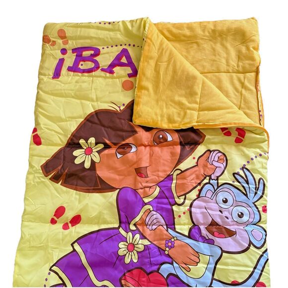 Vintage Y2K Children’s Dora the Explorer and Boots Sleeping Bag Dance Yellow EUC - Picture 5 of 8